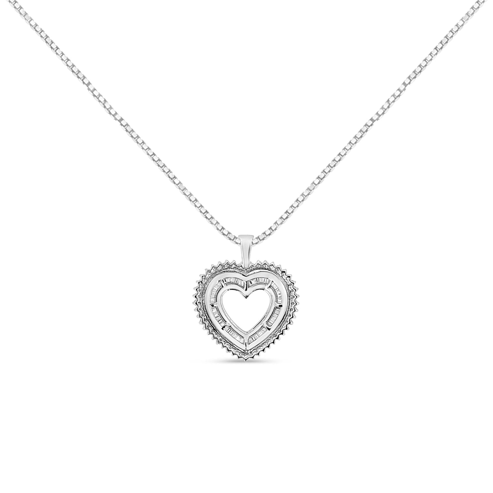 .925 Sterling Silver 1.0 Ctw Diamond Shadow Open Heart Halo 18" Pendant Necklace (I-J Color, I1-I2 Clarity)-1