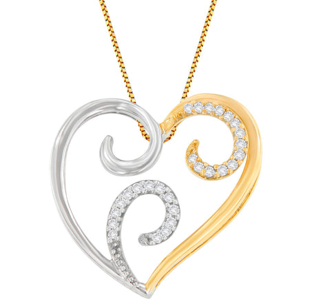 10K Two-Toned Gold 1/10 cttw Round Cut Diamond Swirl Heart Accent Pendant Necklace (H-I, I1-I2)-1