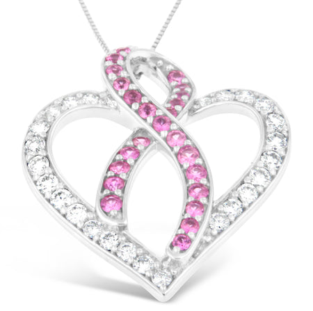 14K White Gold 1ct. TGW Diamond And Pink Sapphire Gemstone Pendant Necklace (G-H, SI2-I1)-1