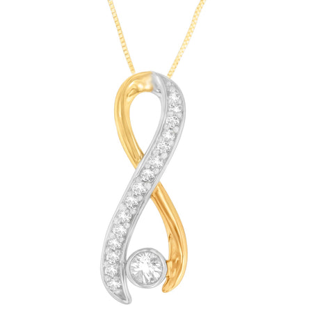10K Two-Tone Gold 1/5 cttw Diamond Radiant Ribbon Pendant Necklace (H-I, I1-I2)-1