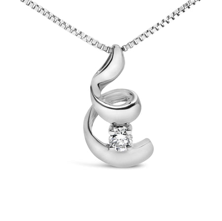 10K White Gold 1/10 Cttw Diamond Solitaire Spiral 18" Pendant Necklace (I-J Color, I2-I3 Clarity)-1