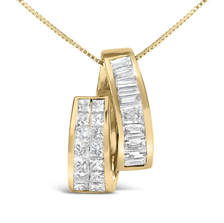 14K Yellow Gold 1 5/8 Cttw Princess and Baguette Diamond Duo Bar Pendant Necklace (G-H Color, VS2-SI1 Clarity) - 18"-1