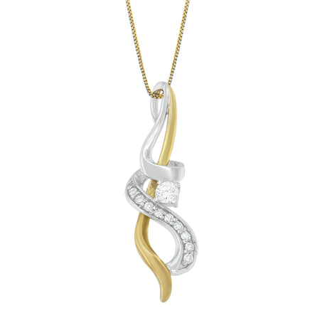 Espira 10K Two-tone Gold 1/5 cttw Diamond Intertwined Swirl Pendant Necklace (J-K, I1-I2)-1