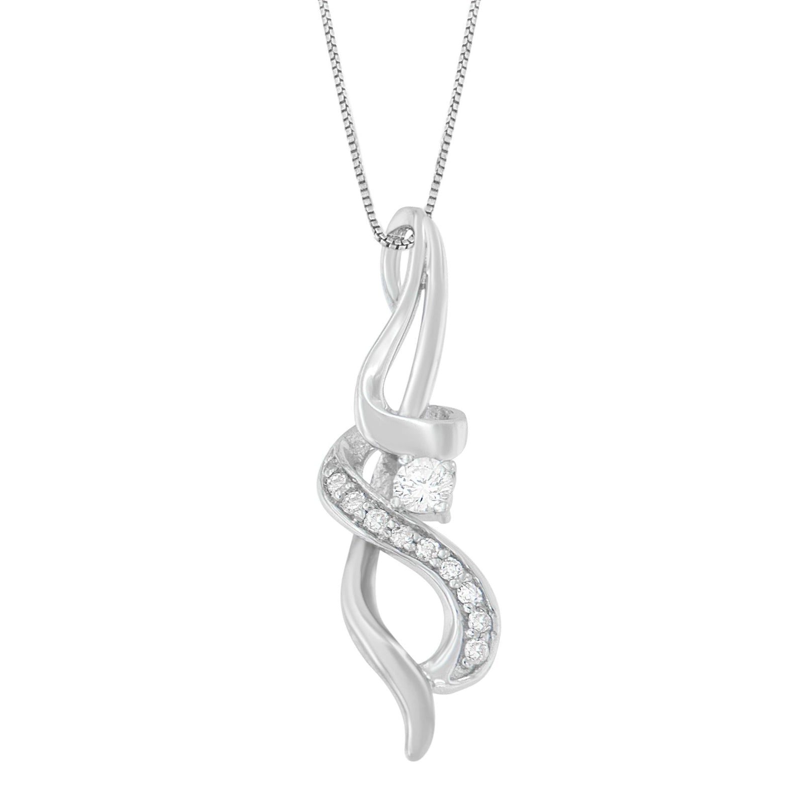Espira 10K White Gold 1/5 cttw Round Cut Diamond Swirl Pendant Necklace (J-K, I1-I2)-1