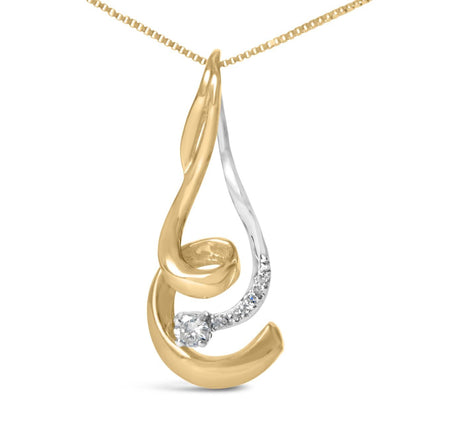 Espira 10K Two-Tone Gold 1/10 cttw Round Cut Diamond Swirl Pendant Necklace (I-J, I2-I3)-1