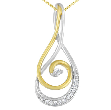 Espira 10K Two-Tone Gold Round Cut Diamond Sparkling Spiral Pendant Necklace (1/6 cttw, J-K Color, I2-I3 Clarity)-1