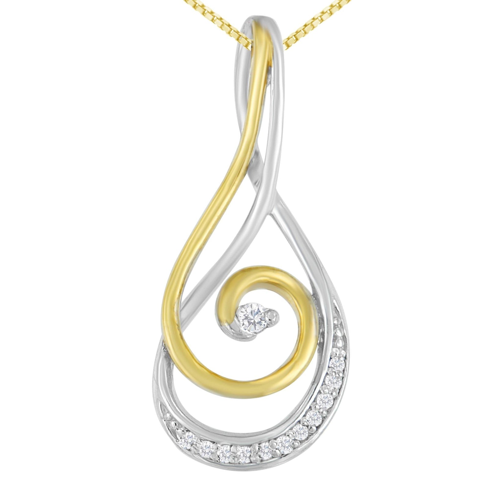 Espira 10K Two-Tone Gold Round Cut Diamond Sparkling Spiral Pendant Necklace (1/6 cttw, J-K Color, I2-I3 Clarity)-1