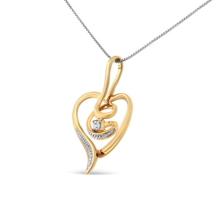 Espira 10K Yellow Gold .03 Cttw Diamond-Accented Round-Cut Diamond Swirl Open Heart 18" Pendant Necklace (I-J Color, I2-I3 Clarity)-1