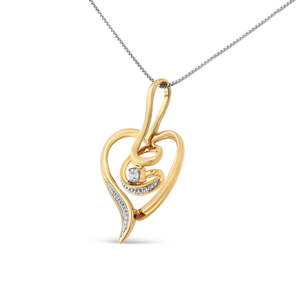 Espira 10K Yellow Gold .03 Cttw Diamond-Accented Round-Cut Diamond Swirl Open Heart 18" Pendant Necklace (I-J Color, I2-I3 Clarity)-1