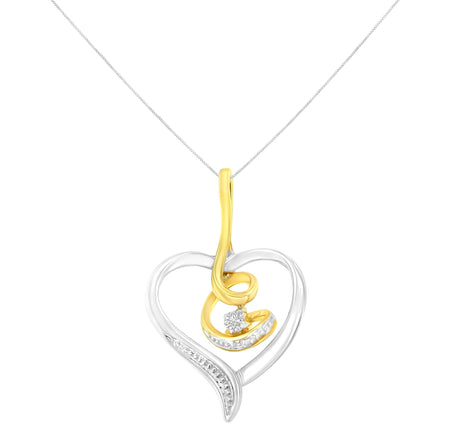 Espira 10K Two-Tone Yellow & White Gold .03 Cttw Diamond-Accented Round-Cut Diamond Swirl Open Heart 18" Pendant Necklace (I-J Color, I2-I3 Clarity)-1