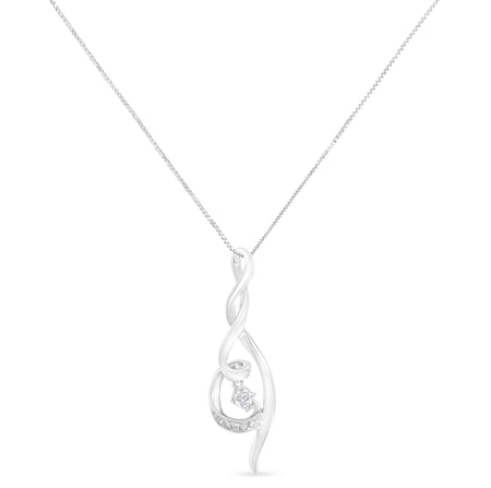 Espira 10K White Gold 1/10 cttw Diamond Swirl Pendant Necklace (I-J, I1-I2)-1