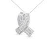 14K White Gold 2 5/8 Cttw Channel Set Round and Baguette Diamond Awareness Ribbon Pendant (H-I Color, I1-I2 Clarity) - Chain Not Included