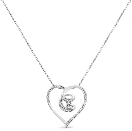 .925 Sterling Silver 1/4 Cttw Brilliant-Cut Diamond Open Heart Twisted Awareness Ribbon 18" Pendant Necklace (H-I Color, I1-I2 Clarity)-1