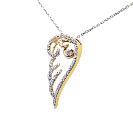 10K Yellow Gold over .925 Sterling Silver 1/4 Cttw Diamond Angel Wing 18" Pendant Necklace (H-I Color, I1-I2 Clarity)-1