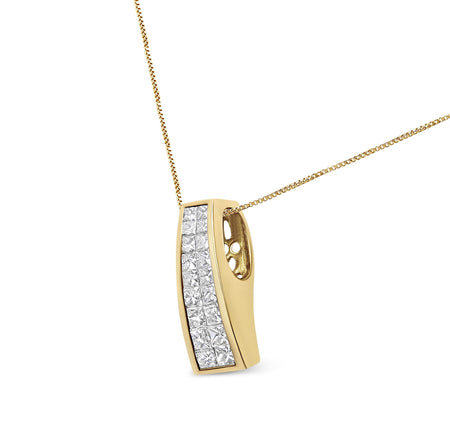 14K Yellow Gold 1 1/2 cttw Princess Cut Diamond Greek Column Pendant Necklace (G-H, VS1-VS2)-1