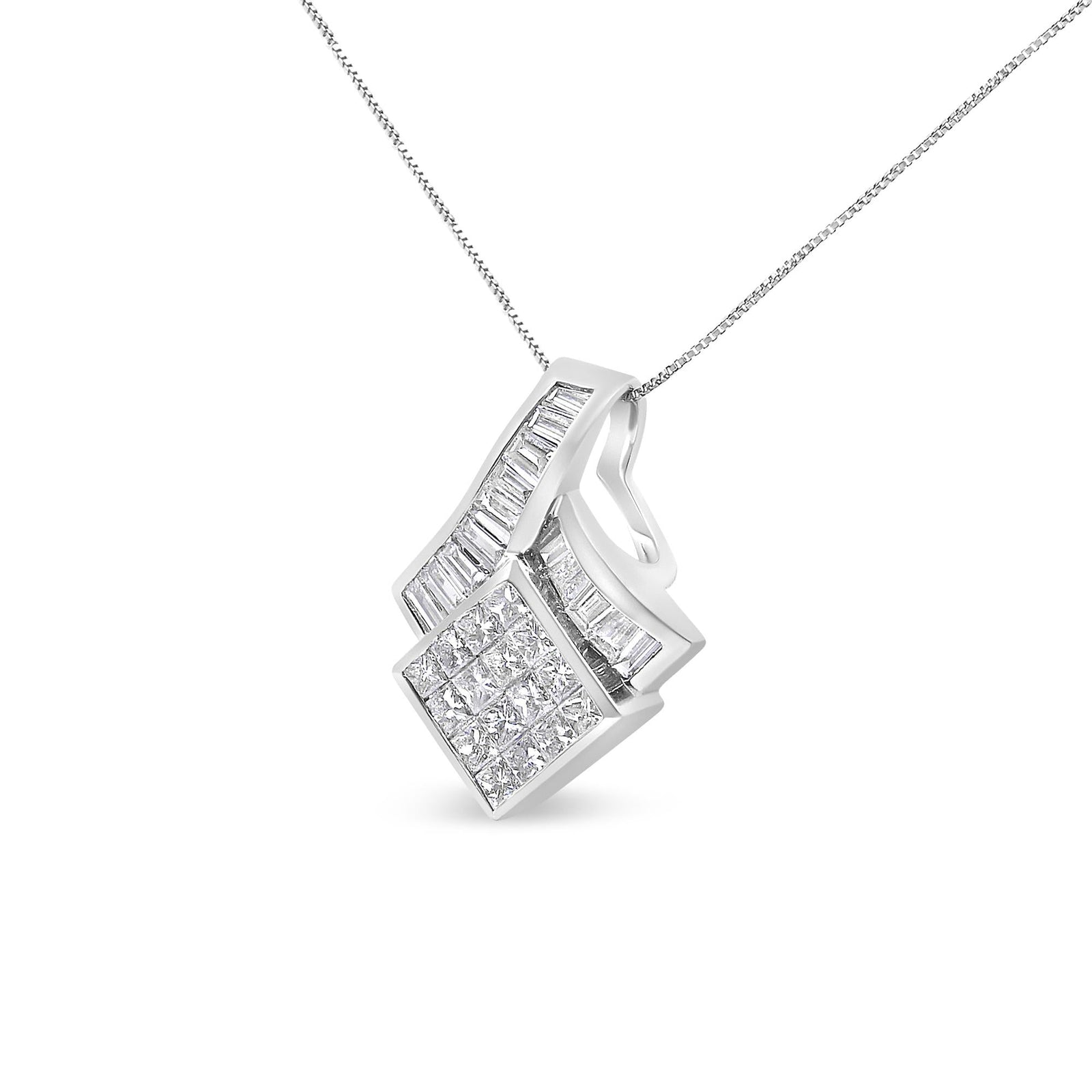 14k White Gold 2 1/10 Cttw Princess and Baguette Geometric Designed Diamond Pendant Necklace (G-H Color, VS1-VS2 Clarity) - NO CHAIN INCLUDED-1