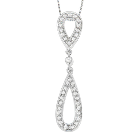 14 White Gold 1/4 cttw Round Cut Diamond Double Tear Drop Pendant Necklace (H-I, I2-I3)-1