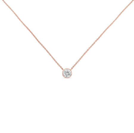 10K Rose Gold 1/5 Carat Round Brilliant-Cut Diamond Modern Bezel-Set Solitaire 16"-18" Pendant Necklace (H-I Color, SI2-I1 Clarity)-1