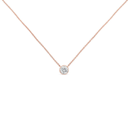 10K Rose Gold 3/10 Carat Round Brilliant-Cut Diamond Modern Bezel-Set Solitaire 16"-18" Pendant Necklace (H-I Color, SI2-I1 Clarity)-1