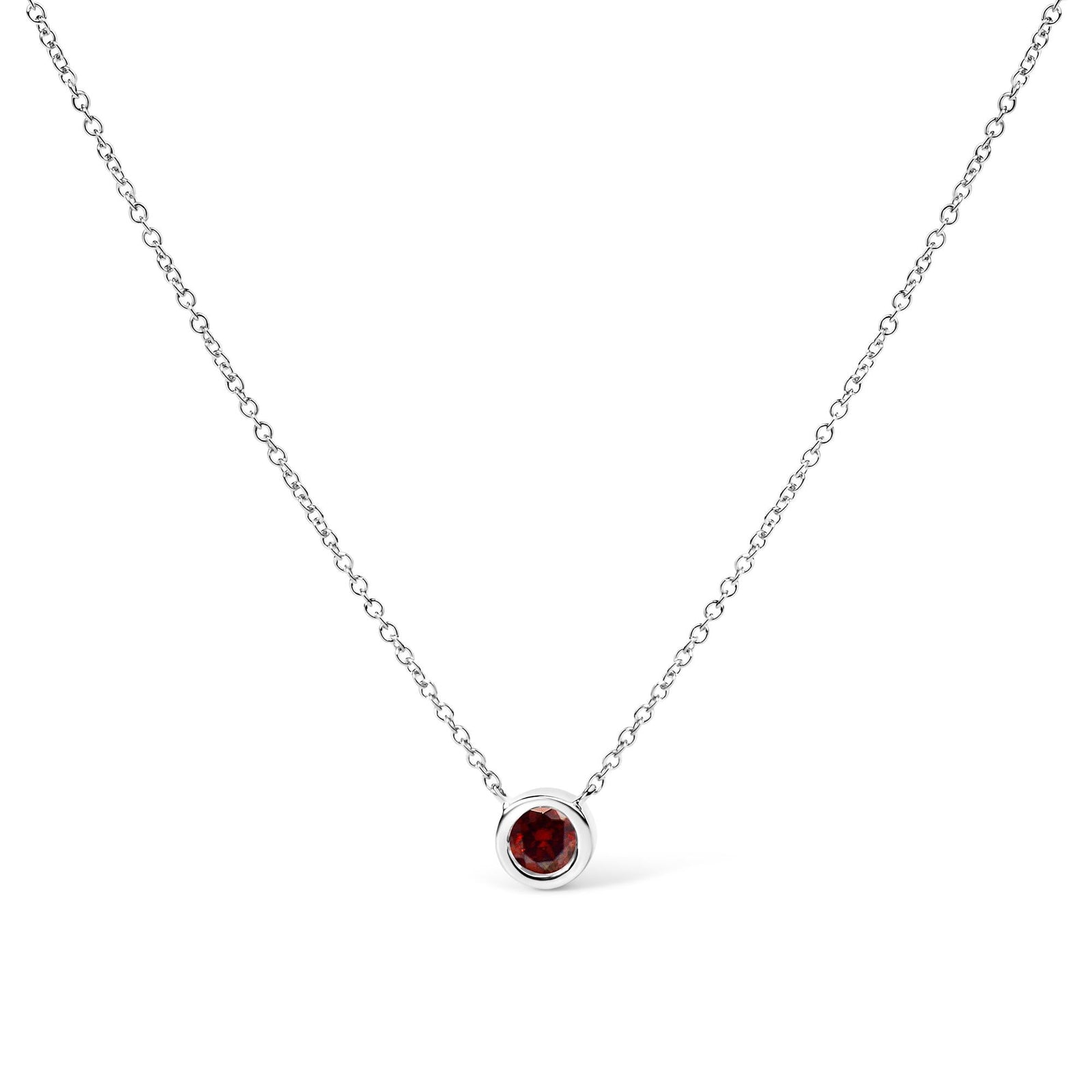 14K White Gold 1/2 Cttw Red Lab Grown Diamond Bezel-Set Solitaire 18" Pendant Necklace (Red Color, VS1-VS2 Clarity)-1