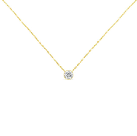 10K Yellow Gold 1/2 Carat Round Brilliant-Cut Diamond Modern Bezel-Set Solitaire 16"-18" Pendant Necklace (H-I Color, SI2-I1 Clarity)-1