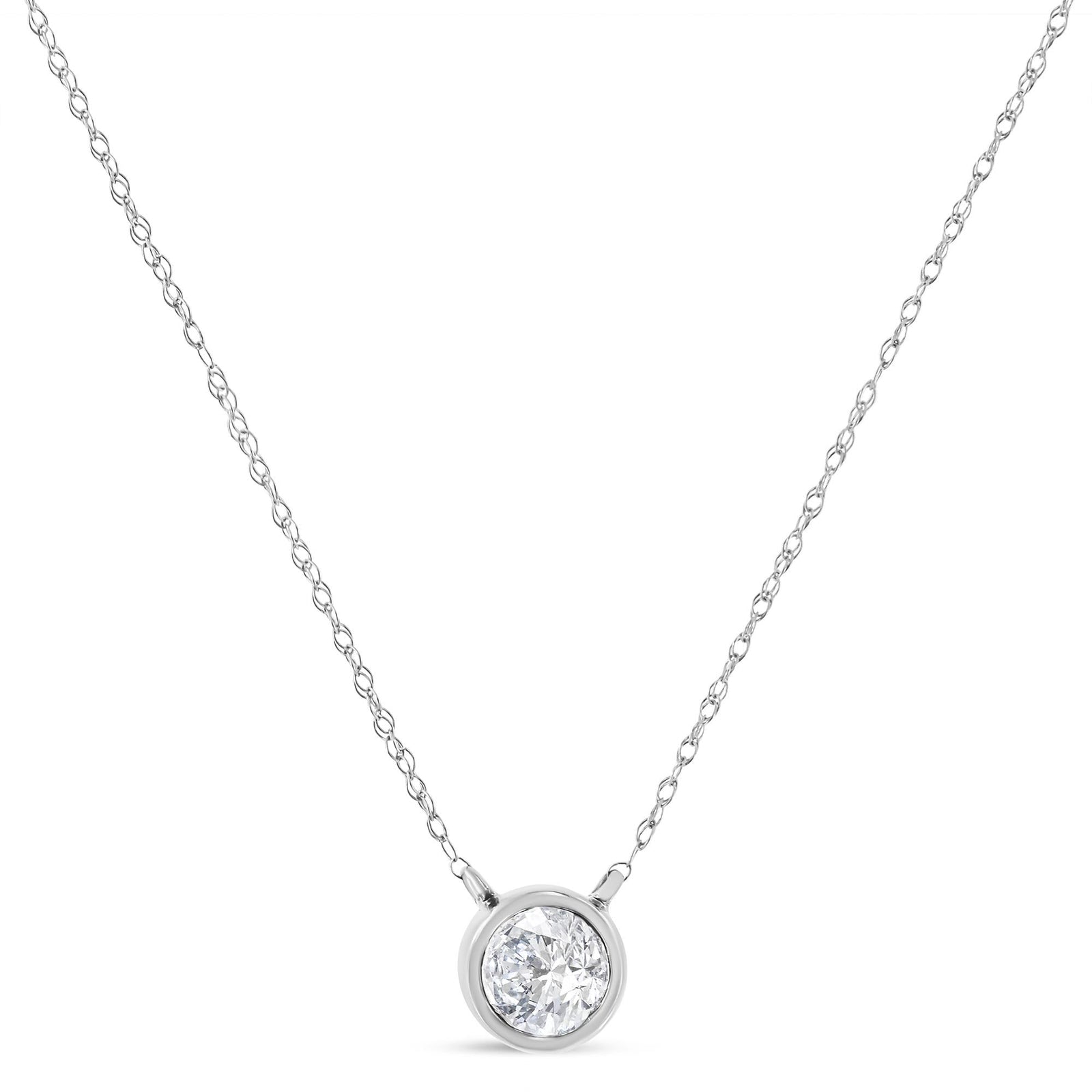 AGS Certified 10K Gold Bezel Set Round Diamond Solitaire 16-18" Adjustable Pendant Necklace (H-I Color, SI1-SI2 Clarity)-3