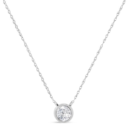 10K White Gold 1/3 Cttw Round-Cut Diamond Bezel 18" Pendant Necklace (J-K Color, I1-I2 Clarity)-1