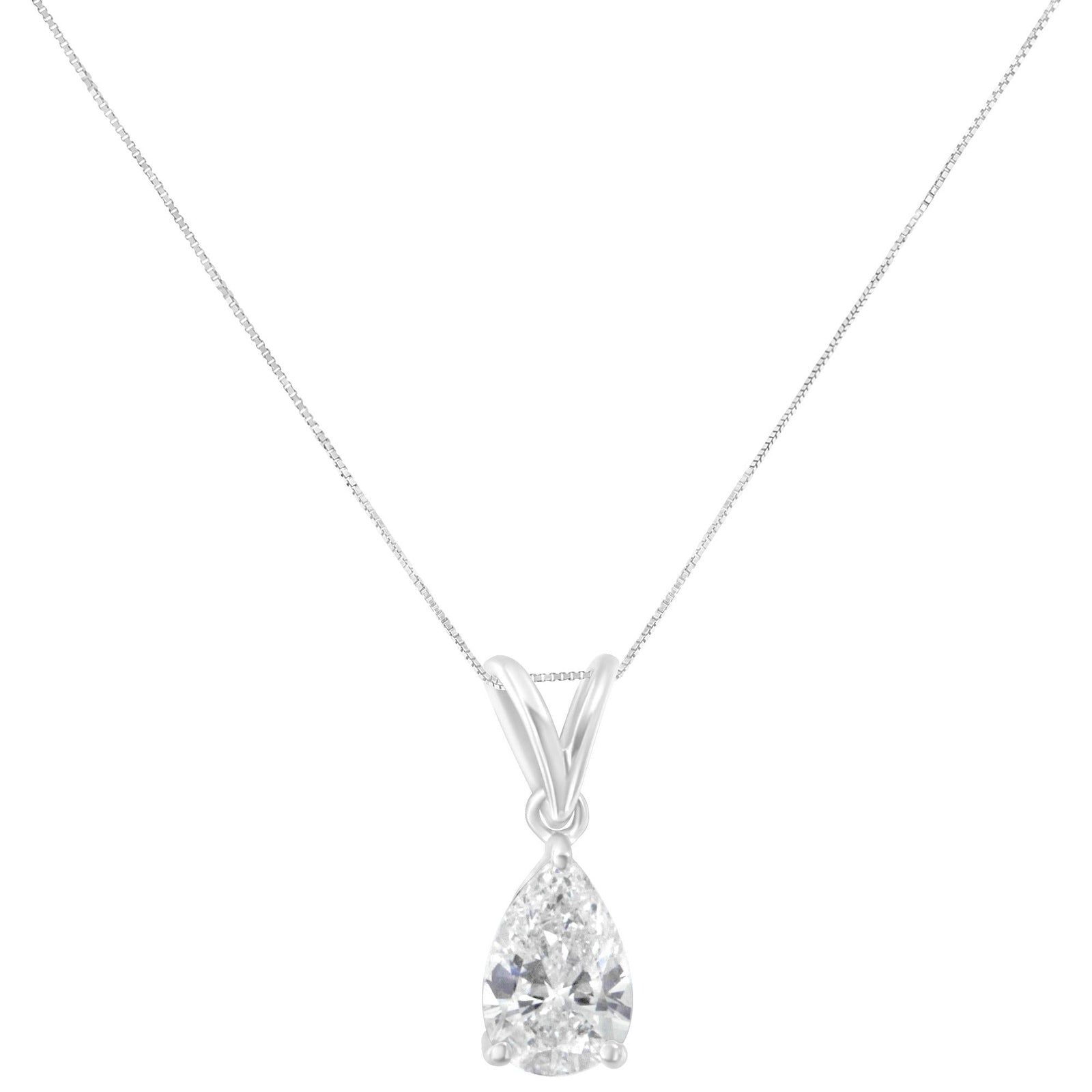 IGI certified 10K White Gold 1/2 cttw Diamond Pear Pendant Necklace (I-J, I1)-1