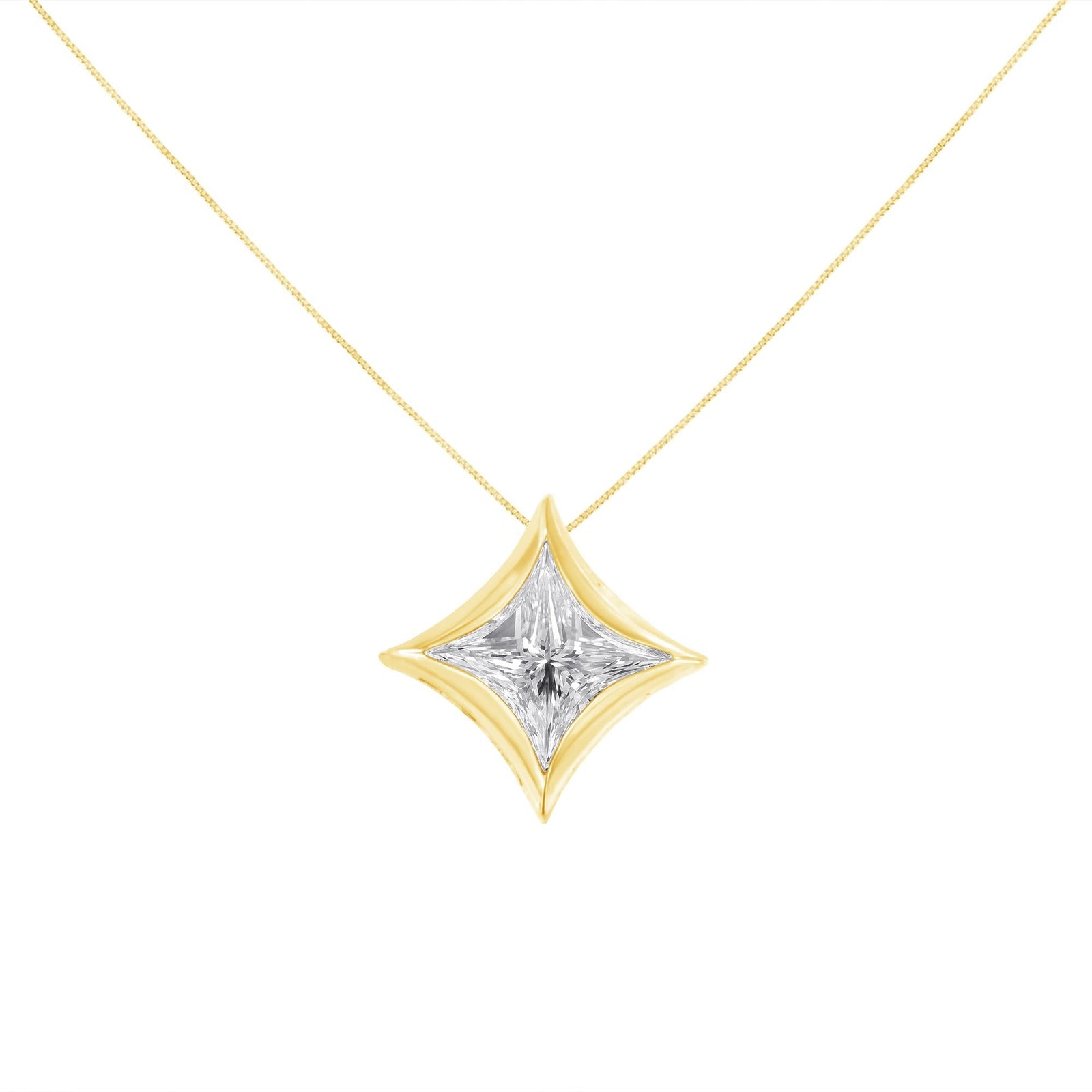 10K Gold 1/10 Cttw Bezel Set Solitaire Princess Cut Diamond Kite Shaped Pendent Necklace - 18" Inches