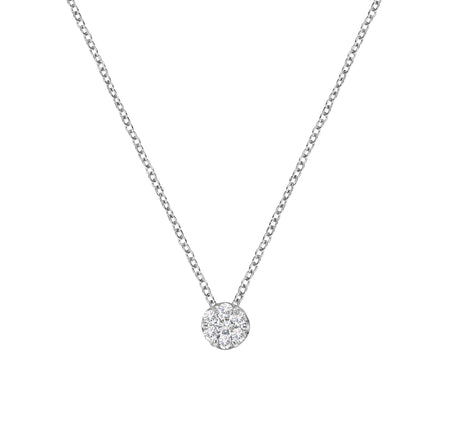 14K White Gold 1/4 Cttw Shared Prong Set Round-Ct Diamond 7 Stone Floral Cluster 18" Pendant Necklace (H-I Color, SI2-I1 Clarity)-1