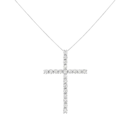 .925 Sterling Silver 4.0 Cttw Diamond 2-1/4" Cross Pendant with Box Chain Necklace (I-J Color, I1-I2 Clarity) - 18"
