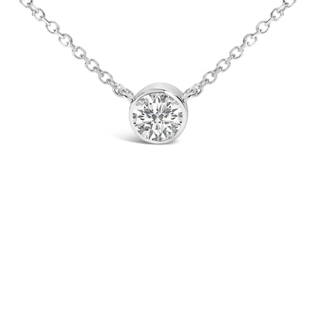 14K White Gold 1.00 Cttw Bezel Set Round Lab-Grown Diamond Solitaire 18" Pendant Necklace (F-G Color, VS1-VS2 Clarity)-1