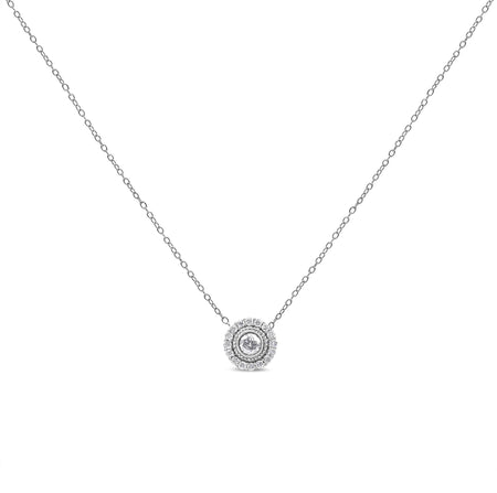 .925 Sterling Silver 1/2 Cttw Round Diamond Halo Circle Pendant 18" Necklace (I-J Color, I2-I3 Clarity)-1