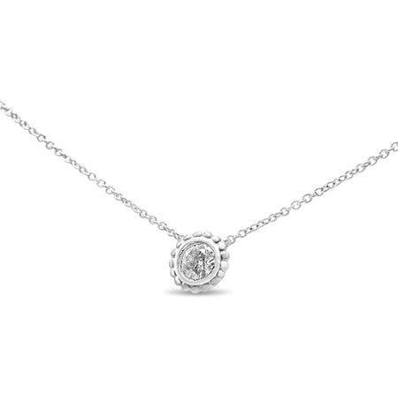 10K White Gold 1/4 Cttw Bezel-Set Round Diamond Solitaire Floral Pendant 18" Necklace (I-J Color, SI2-I1 Clarity)-1