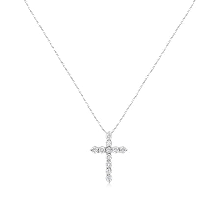 .925 Sterling Silver 1.0 Cttw Prong Set Round-Cut Diamond Cross 18" Pendant Necklace (I-J Color, I2-I3 Clarity)-1