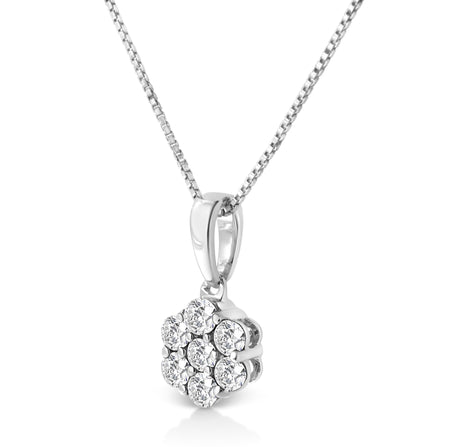14KT White Gold 1/2 cttw Diamond Floral Cluster Pendant Necklace (HI, SI2-I1)-1