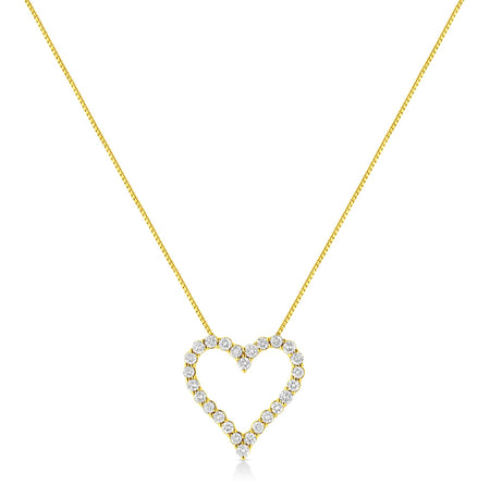 14K Yellow Gold Plated .925 Sterling Silver 2.00 Cttw Shared Prong-Set Round Brilliant-Cut Diamond Open Heart 18" Pendant Necklace (K-L Color, I2-I3 Clarity)-1