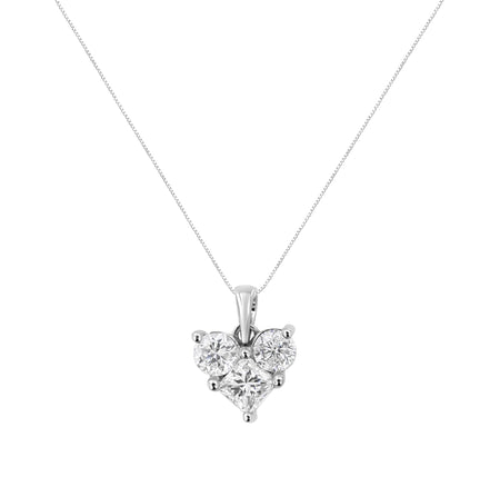 10K White Gold 1.0 Cttw Round-Cut and Princess-Cut Diamond Heart Shaped 18" Pendant Necklace (H-I Color, SI2-I1 Clarity)-1