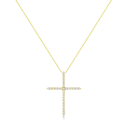 10K Yellow Gold Plated .925 Sterling Silver 3.0 Cttw Prong-Set Round Brilliant Cut Diamond Cross 18" Pendant Necklace (J-K Color, I1-I2 Clarity)-1