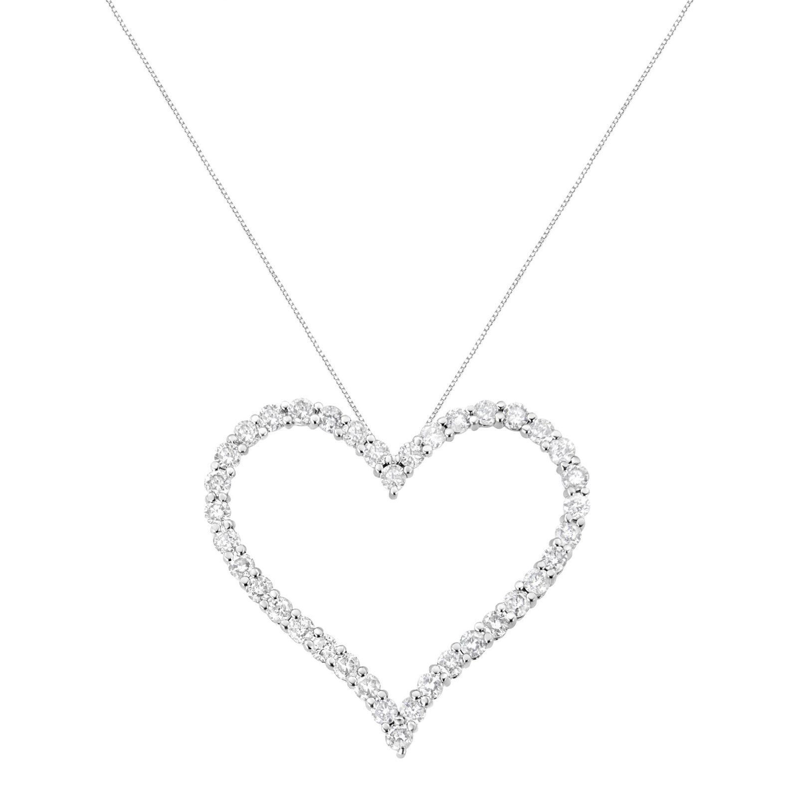 .925 Sterling Silver 3.0 cttw Round-Cut Diamond Open Heart Pendant Necklace (I-J Color, I2-I3 Clarity) - 18"-1