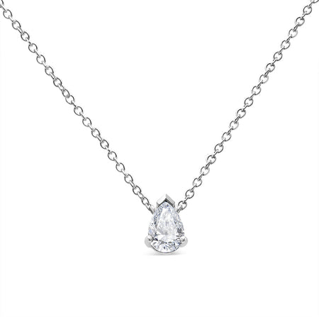 14K White Gold 1/2 Cttw Lab Grown Pear Shape Solitaire Diamond Pendent 18" Necklace (F-G Color, VS2-SI1 Clarity)-1