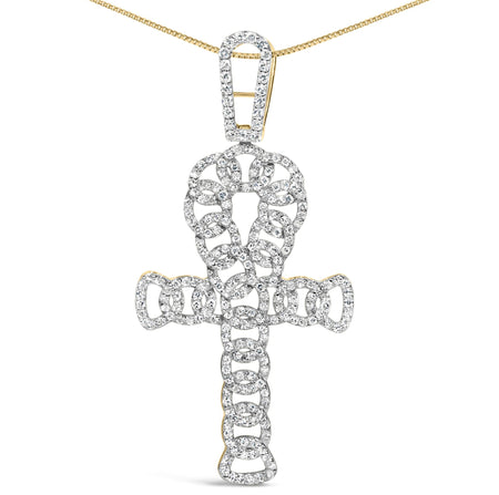 10K Yellow Gold 1.00 Cttw Ankh Cross Pendant (H-I Color, SI1-SI2 Clarity) -18" Inches-1