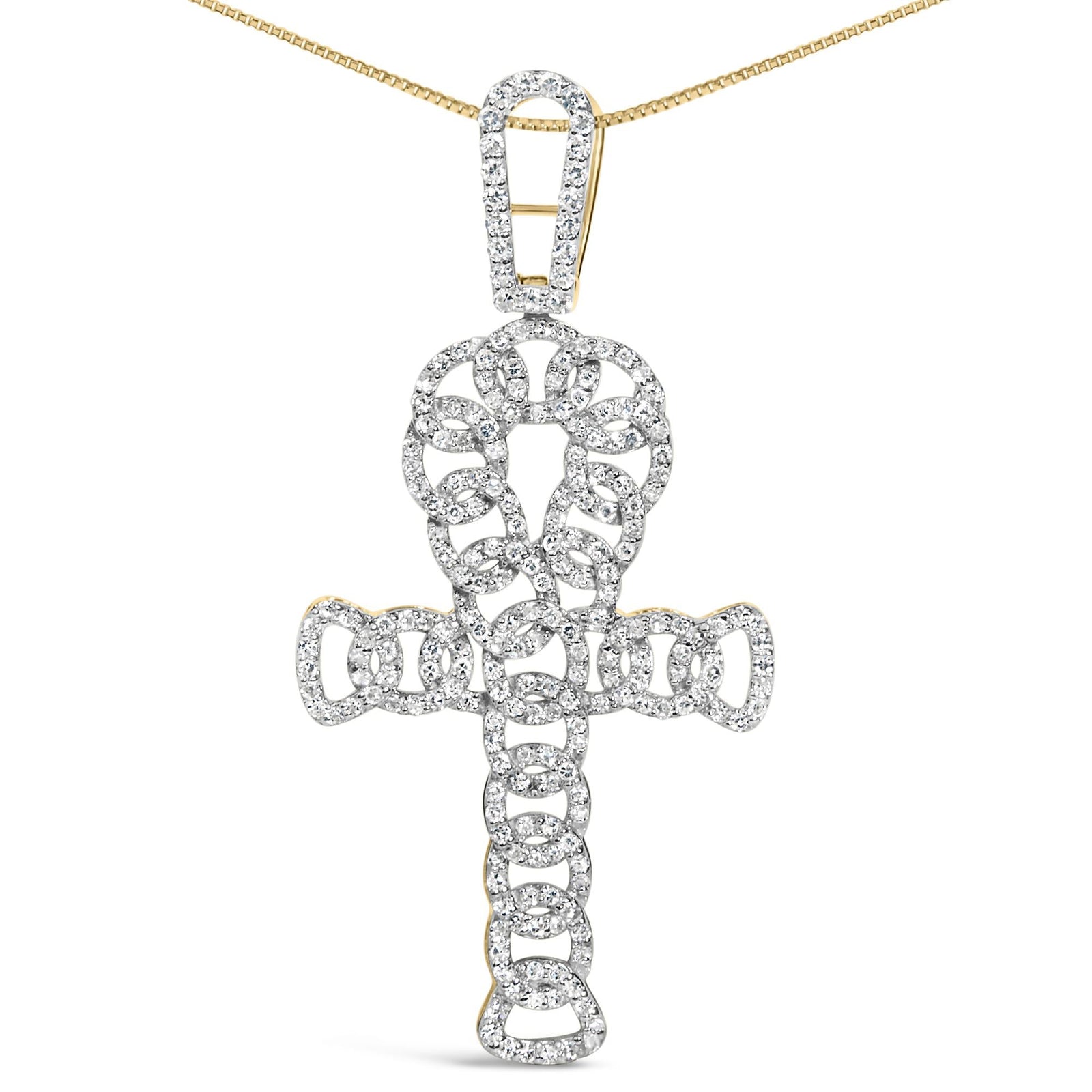 10K Yellow Gold 1.00 Cttw Ankh Cross Pendant (H-I Color, SI1-SI2 Clarity) -18" Inches-1