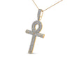10K Yellow Gold 1 7/8 Cttw Round Diamond Ankh Cross Pendant Necklace for Men (H-I Color, SI1-SI2 Clarity) - NO CHAIN INCLUDED-1