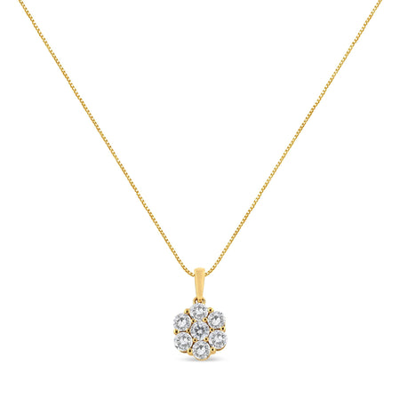 14K Yellow Gold 2.00 Cttw Brilliant Round-Cut Diamond 7 Stone Flower Cluster 18" Pendant Necklace (H-I Color, SI2-I1 Clarity)-1