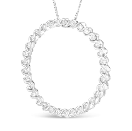 .925 Sterling Silver 3/4 Cttw Round Diamond Spiral Curved Circle Pendant 18" Necklace (I-J Color, I3 Clarity)-1