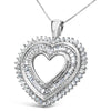 .925 Sterling Silver 1.0 Cttw Baguette and Round Diamond  Heart Pendant 18" Necklace (H-I Color, I3 Clarity)-1