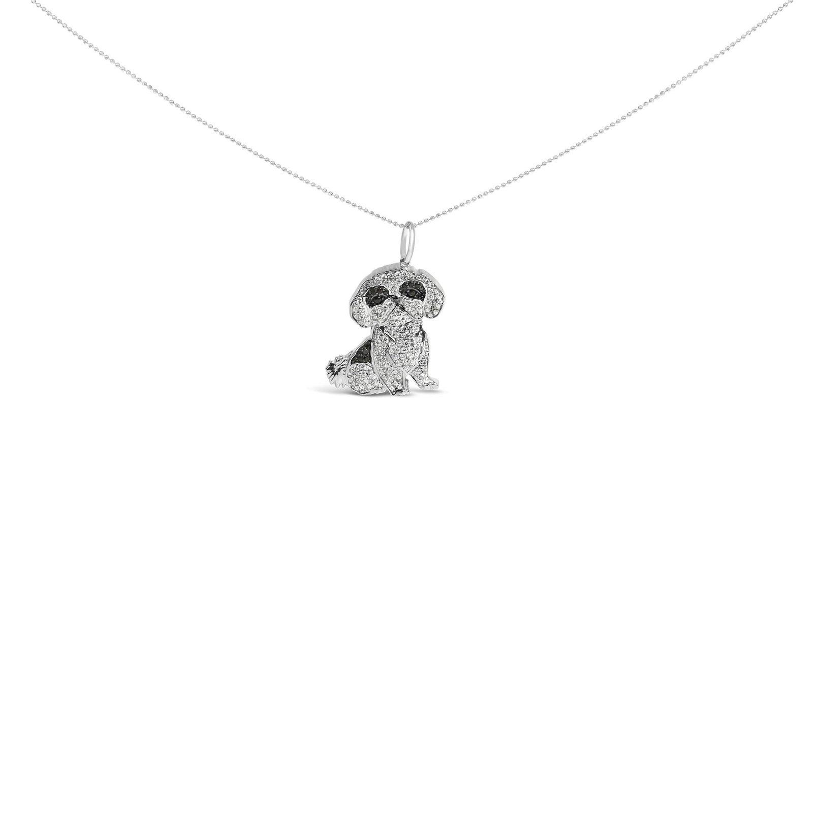 .925 Sterling Silver 1 1/4 Cttw Diamond Shih Tzu Dog Pendant Necklace 18 inch (Black and I-J Color, I2-I3 Clarity)-1