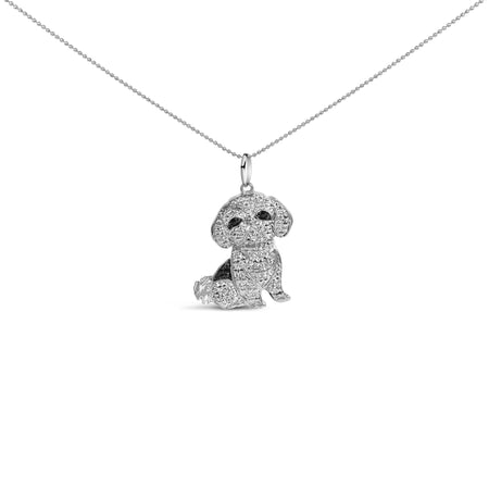 .925 Sterling Silver 1/2 Cttw White and Black Diamond Shih Tzu Dog 18" Pendant Necklace (I-J Color, I2-I3 Clarity)-1