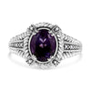 .925 Sterling Silver 9X7 Oval MM Purple Amethyst Solitaire and Diamond Accent Ring-1